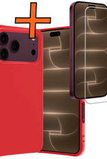 Nomfy Nomfy iPhone 18 Pro Hoesje Siliconen Met Screenprotector Met Dichte Notch - Rood