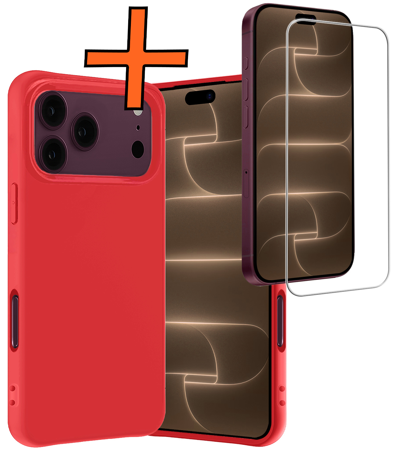 Nomfy Nomfy iPhone 18 Pro Hoesje Siliconen Met Screenprotector Met Dichte Notch - Rood