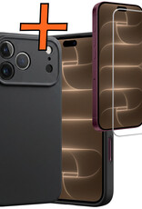 Nomfy Nomfy iPhone 18 Pro Hoesje Siliconen Met Screenprotector Met Dichte Notch - Zwart