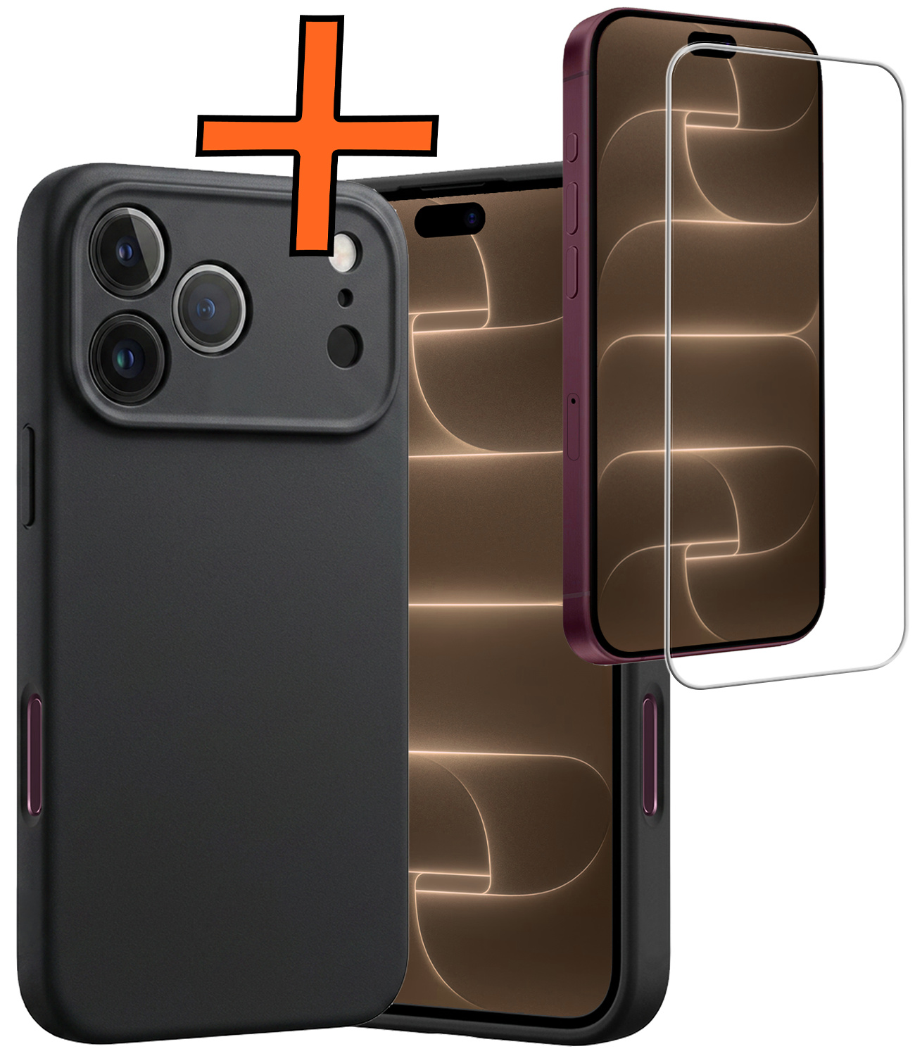 Nomfy Nomfy iPhone 18 Pro Hoesje Siliconen Met Screenprotector Met Dichte Notch - Zwart