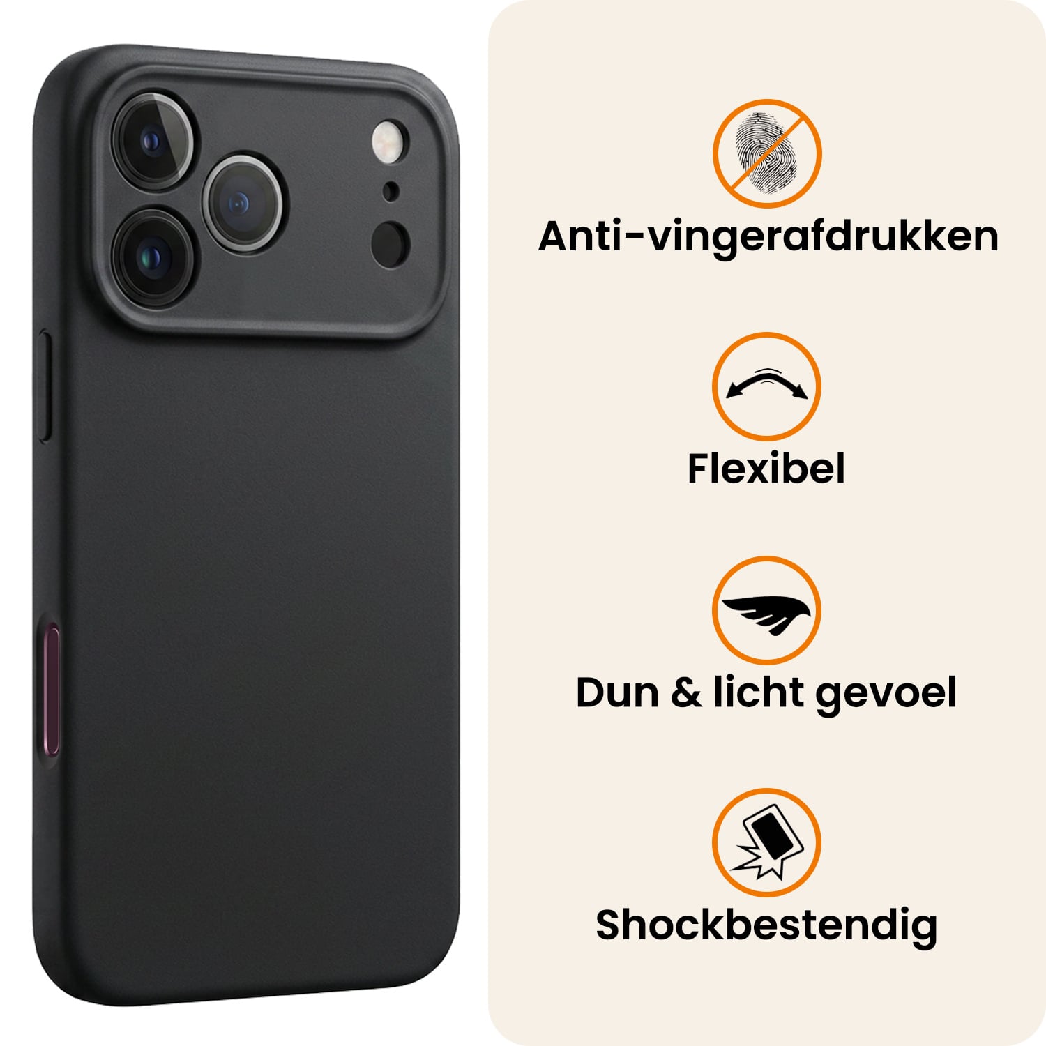 Nomfy Nomfy iPhone 18 Pro Hoesje Siliconen Met Screenprotector Met Dichte Notch - Zwart