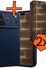Nomfy Nomfy iPhone 18 Pro Hoesje Siliconen Met 2x Screenprotector Met Dichte Notch - Donkerblauw
