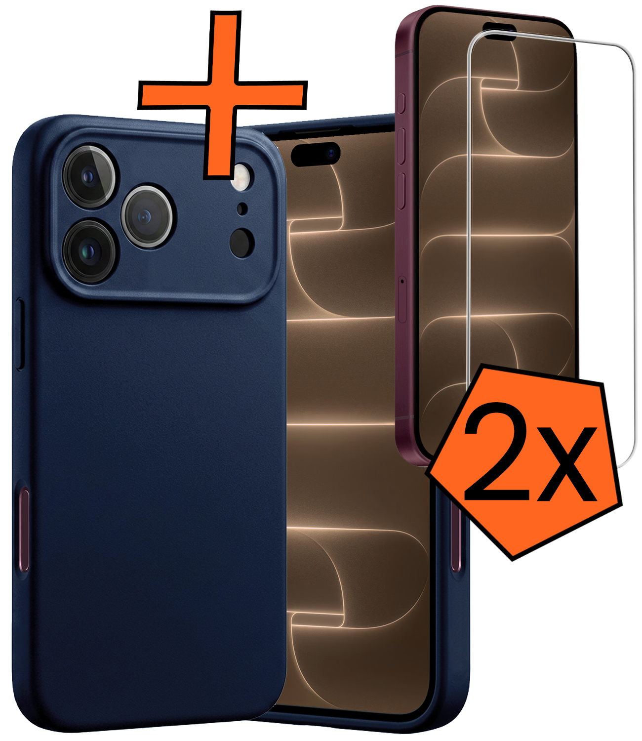 Nomfy Nomfy iPhone 18 Pro Hoesje Siliconen Met 2x Screenprotector Met Dichte Notch - Donkerblauw