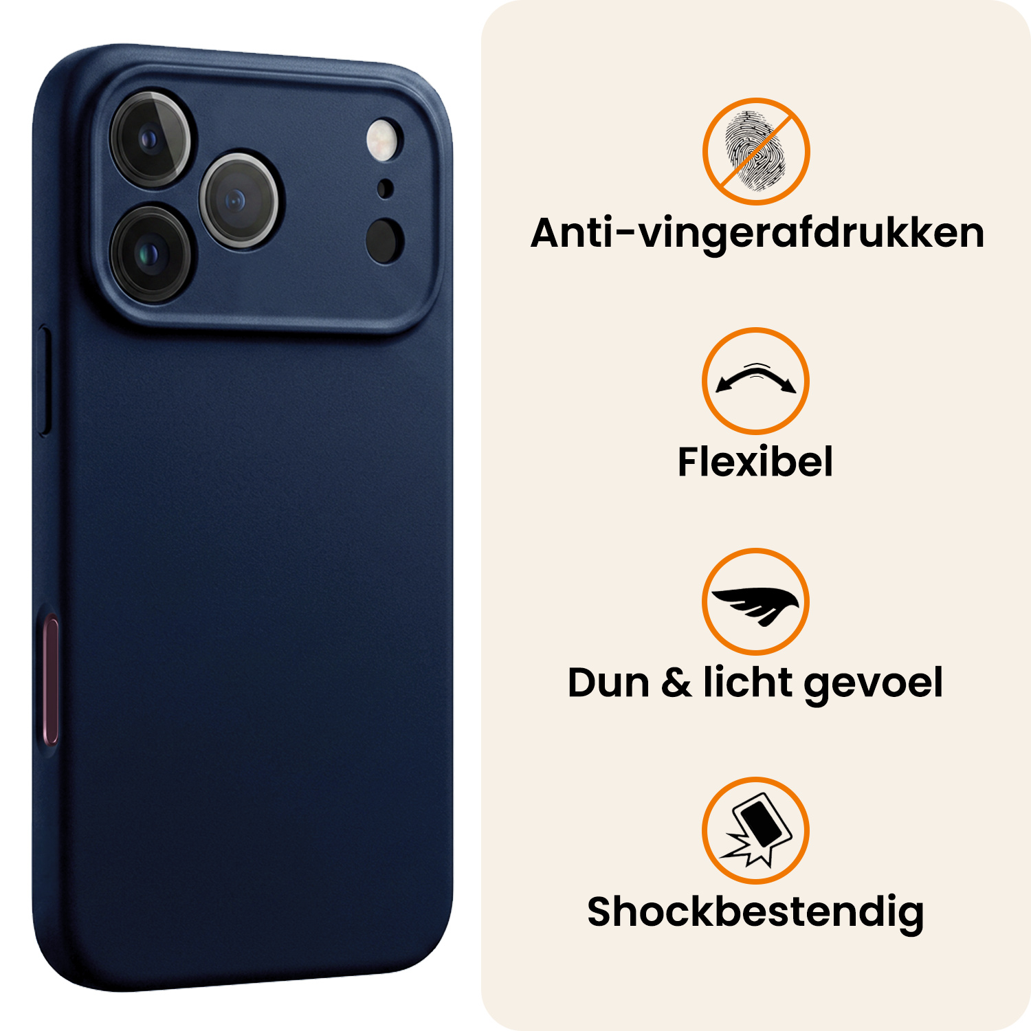Nomfy Nomfy iPhone 18 Pro Hoesje Siliconen Met 2x Screenprotector Met Dichte Notch - Donkerblauw