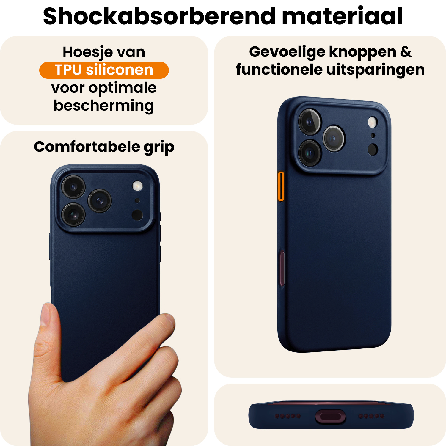 Nomfy Nomfy iPhone 18 Pro Hoesje Siliconen Met 2x Screenprotector Met Dichte Notch - Donkerblauw