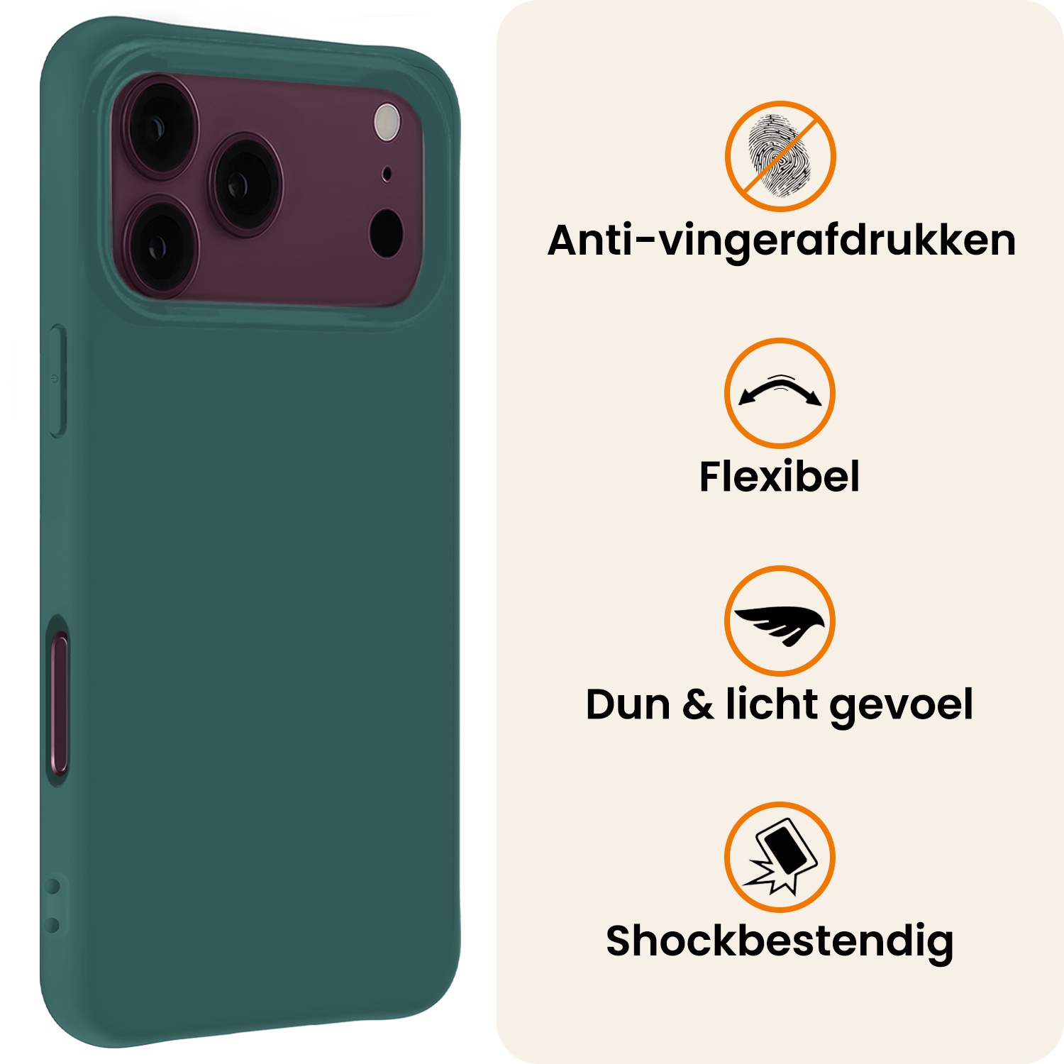 Nomfy Nomfy iPhone 18 Pro Hoesje Siliconen Met 2x Screenprotector Met Dichte Notch - Donkergroen