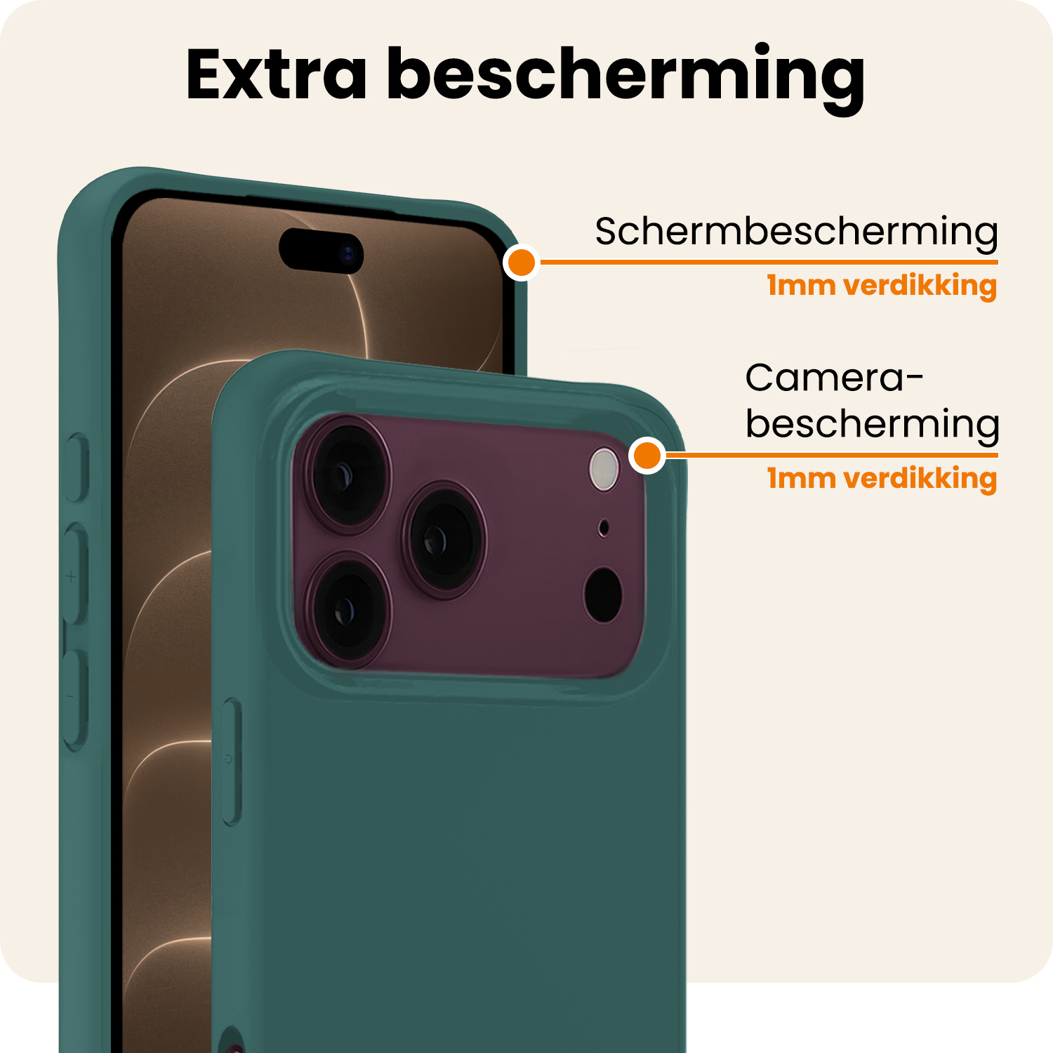 Nomfy Nomfy iPhone 18 Pro Hoesje Siliconen Met 2x Screenprotector Met Dichte Notch - Donkergroen