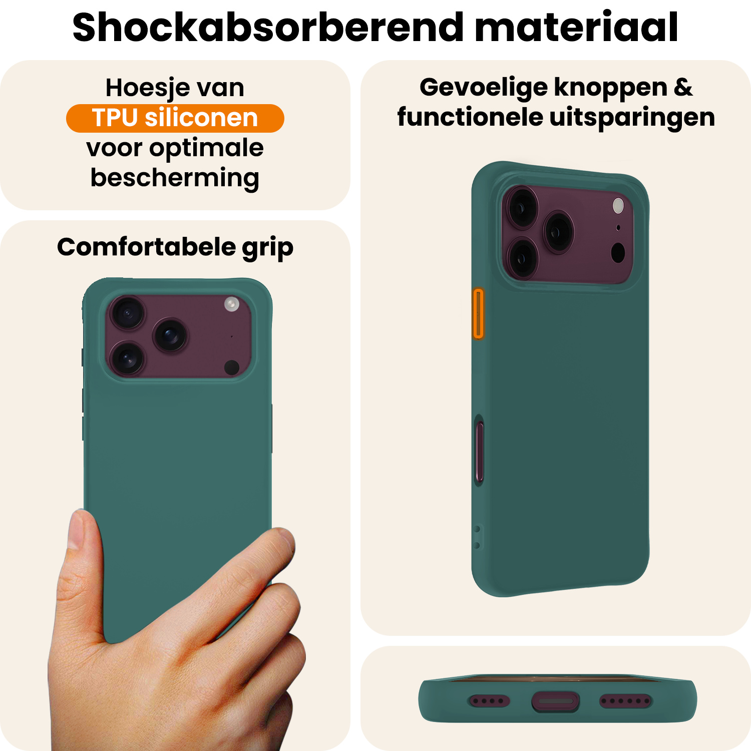 Nomfy Nomfy iPhone 18 Pro Hoesje Siliconen Met 2x Screenprotector Met Dichte Notch - Donkergroen