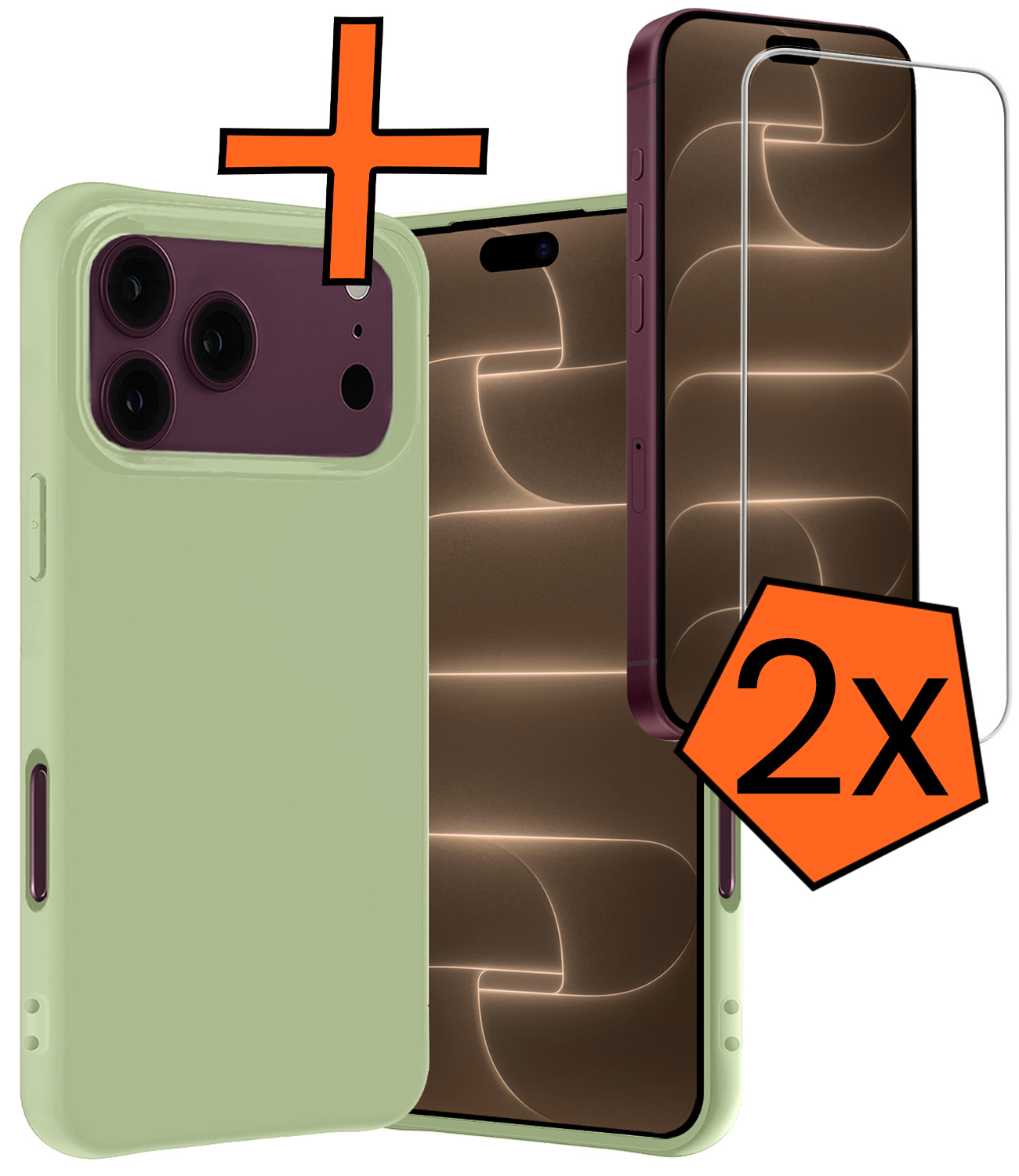 Nomfy Nomfy iPhone 18 Pro Hoesje Siliconen Met 2x Screenprotector Met Dichte Notch - Groen
