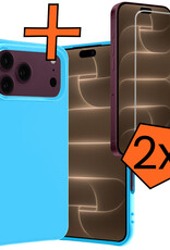 Nomfy Nomfy iPhone 18 Pro Hoesje Siliconen Met 2x Screenprotector Met Dichte Notch - Lichtblauw