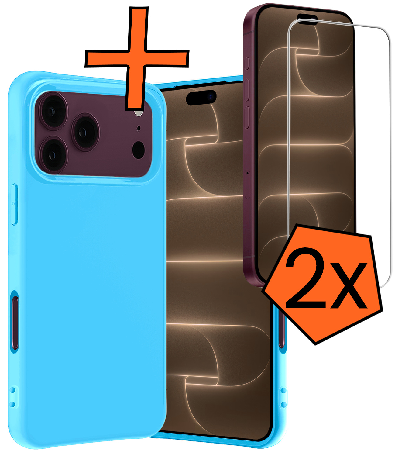 Nomfy Nomfy iPhone 18 Pro Hoesje Siliconen Met 2x Screenprotector Met Dichte Notch - Lichtblauw