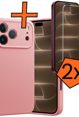 Nomfy Nomfy iPhone 18 Pro Hoesje Siliconen Met 2x Screenprotector Met Dichte Notch - Lichtroze