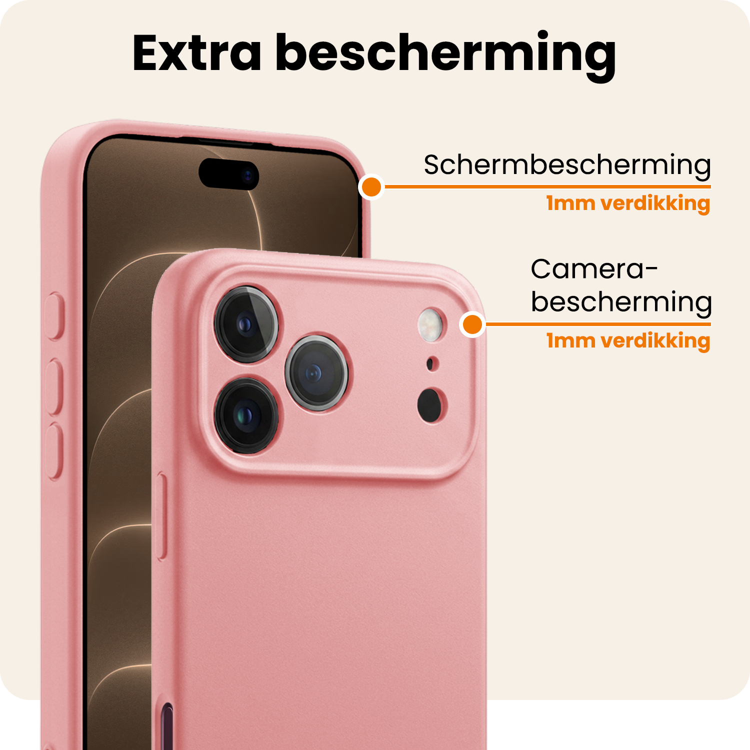 Nomfy Nomfy iPhone 18 Pro Hoesje Siliconen Met 2x Screenprotector Met Dichte Notch - Lichtroze