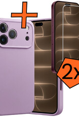 Nomfy Nomfy iPhone 18 Pro Hoesje Siliconen Met 2x Screenprotector Met Dichte Notch - Lila