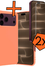 Nomfy Nomfy iPhone 18 Pro Hoesje Siliconen Met 2x Screenprotector Met Dichte Notch - Perzik