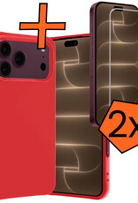 Nomfy Nomfy iPhone 18 Pro Hoesje Siliconen Met 2x Screenprotector Met Dichte Notch - Rood