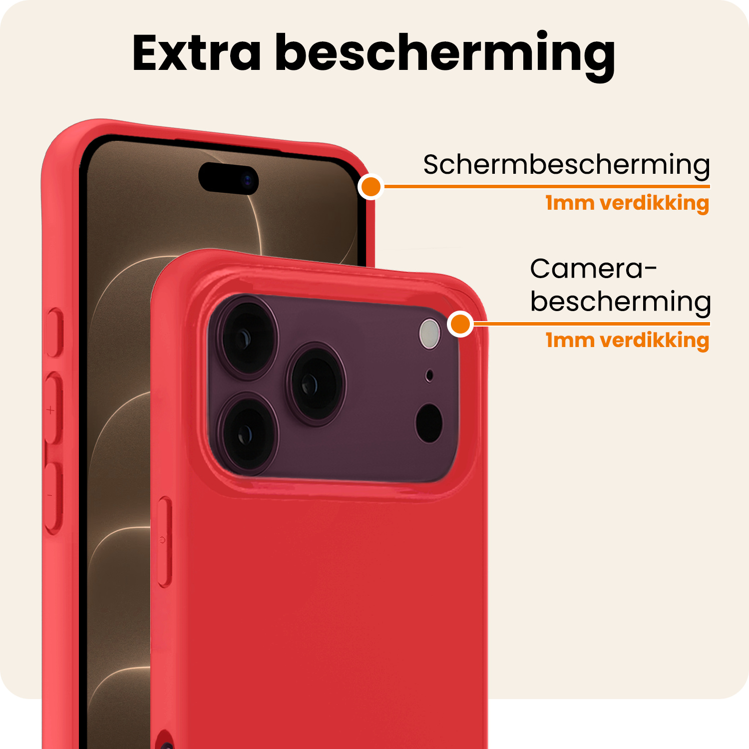 Nomfy Nomfy iPhone 18 Pro Hoesje Siliconen Met 2x Screenprotector Met Dichte Notch - Rood
