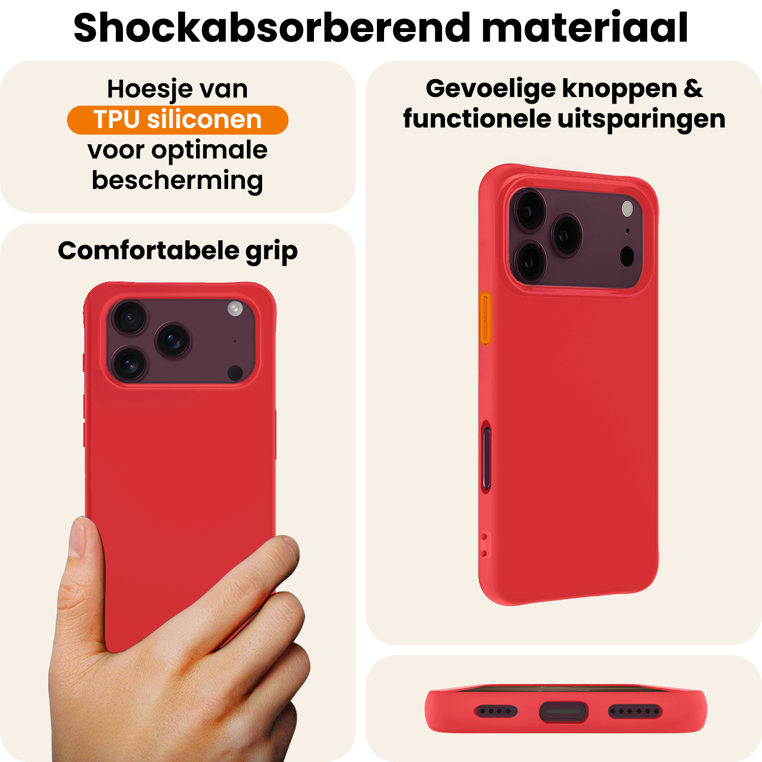 Nomfy Nomfy iPhone 18 Pro Hoesje Siliconen Met 2x Screenprotector Met Dichte Notch - Rood