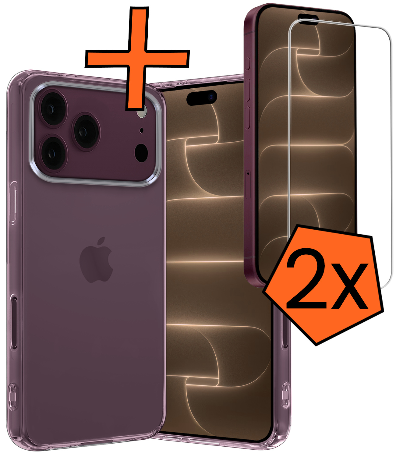 Nomfy Nomfy iPhone 18 Pro Hoesje Siliconen Met 2x Screenprotector Met Dichte Notch - Transparant