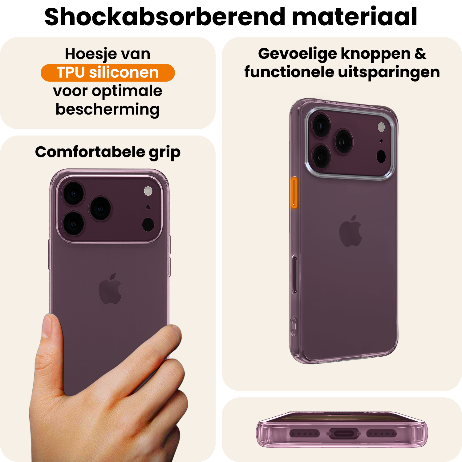 Nomfy Nomfy iPhone 18 Pro Hoesje Siliconen Met 2x Screenprotector Met Dichte Notch - Transparant