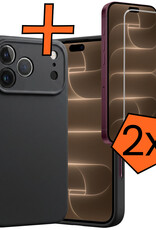 Nomfy Nomfy iPhone 18 Pro Hoesje Siliconen Met 2x Screenprotector Met Dichte Notch - Zwart