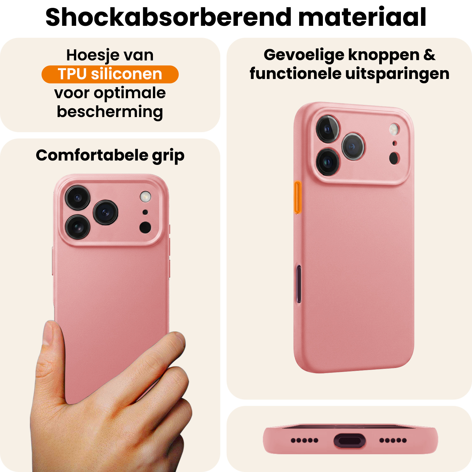 Nomfy Nomfy iPhone 18 Pro Max Hoesje Siliconen - Lichtroze