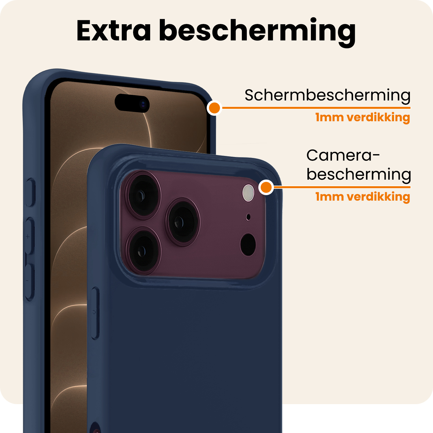 Nomfy Nomfy iPhone 18 Pro Max Hoesje Siliconen Met Screenprotector Met Dichte Notch - Donkerblauw