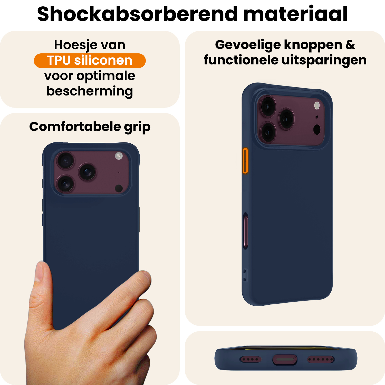 Nomfy Nomfy iPhone 18 Pro Max Hoesje Siliconen Met Screenprotector Met Dichte Notch - Donkerblauw