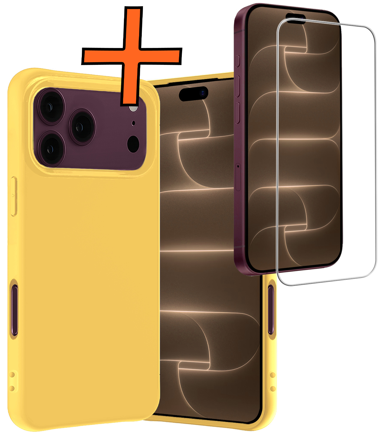 Nomfy Nomfy iPhone 18 Pro Max Hoesje Siliconen Met Screenprotector Met Dichte Notch - Geel