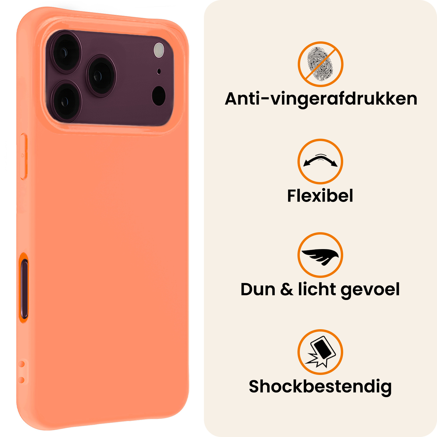 Nomfy Nomfy iPhone 18 Pro Max Hoesje Siliconen Met Screenprotector Met Dichte Notch - Perzik