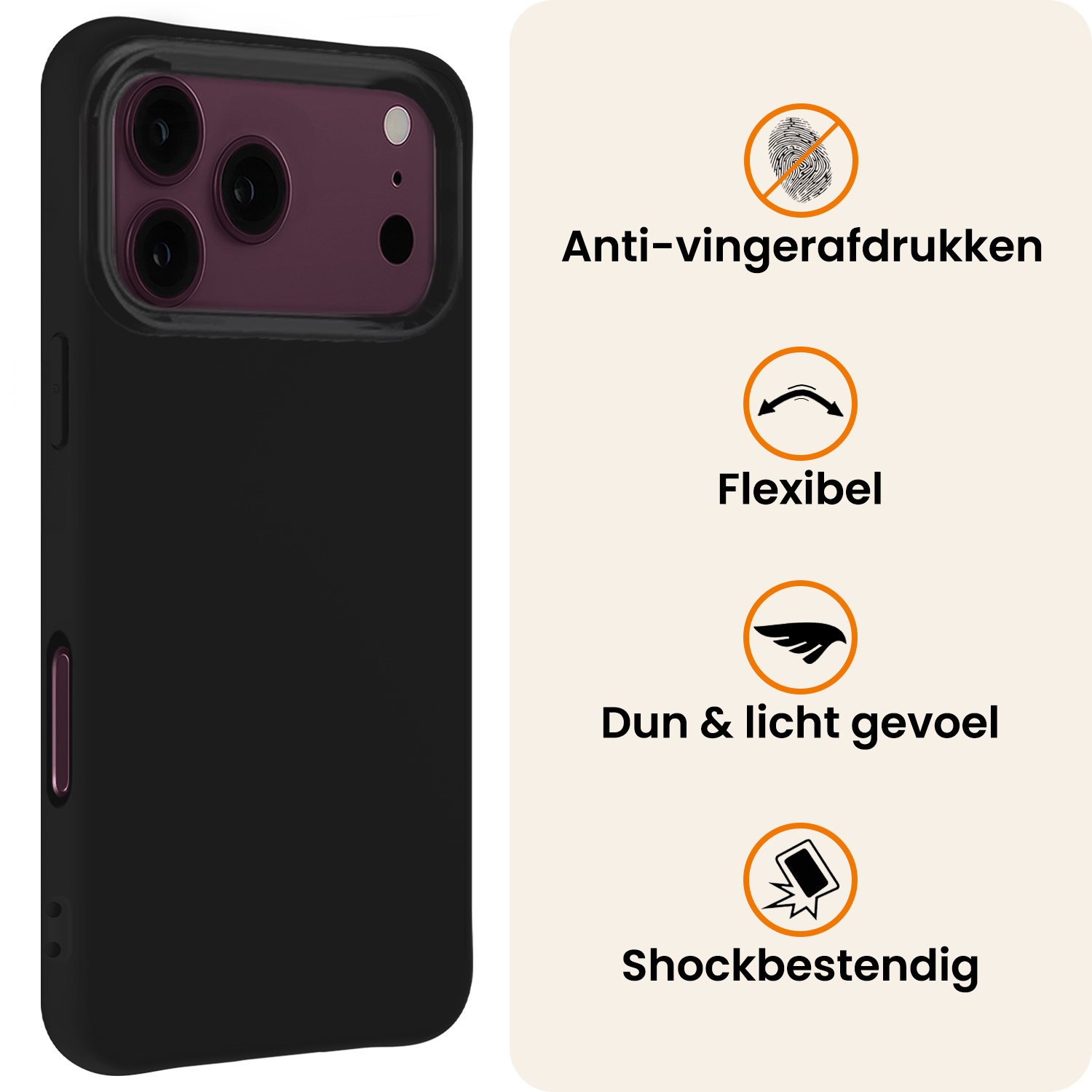 Nomfy Nomfy iPhone 18 Pro Max Hoesje Siliconen Met Screenprotector Met Dichte Notch - Zwart