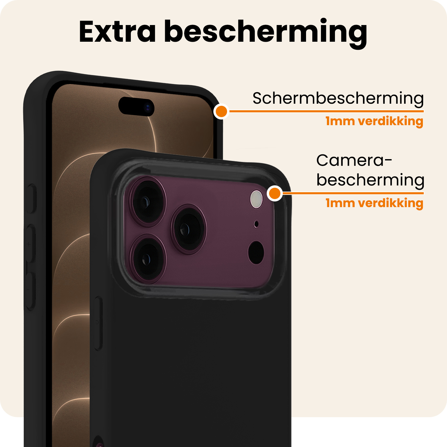 Nomfy Nomfy iPhone 18 Pro Max Hoesje Siliconen Met Screenprotector Met Dichte Notch - Zwart