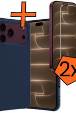 Nomfy Nomfy iPhone 18 Pro Max Hoesje Siliconen Met 2x Screenprotector Met Dichte Notch - Donkerblauw