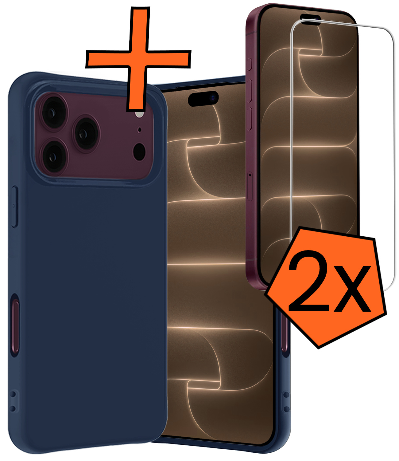 Nomfy Nomfy iPhone 18 Pro Max Hoesje Siliconen Met 2x Screenprotector Met Dichte Notch - Donkerblauw