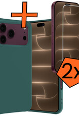 Nomfy Nomfy iPhone 18 Pro Max Hoesje Siliconen Met 2x Screenprotector Met Dichte Notch - Donkergroen