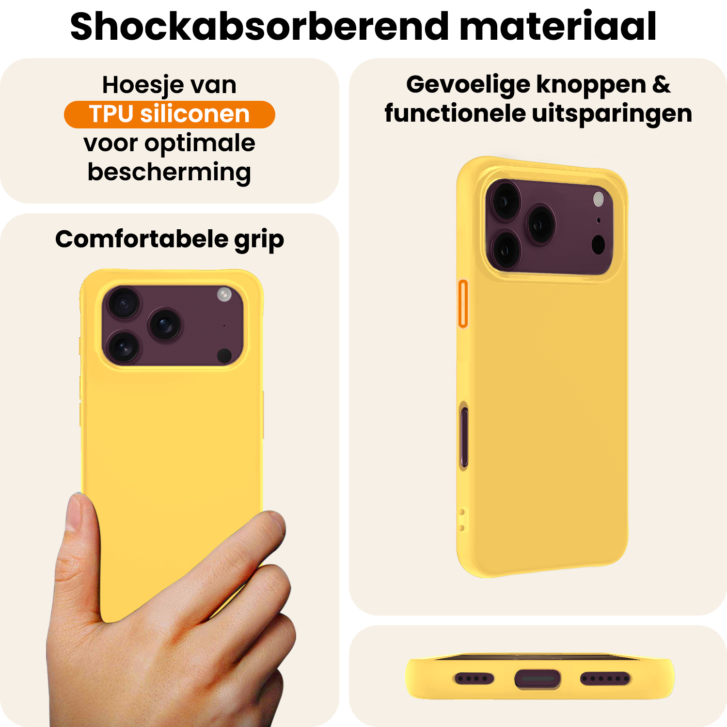 Nomfy Nomfy iPhone 18 Pro Max Hoesje Siliconen Met 2x Screenprotector Met Dichte Notch - Geel