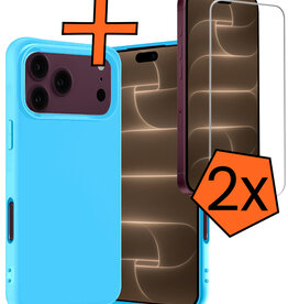 Nomfy Nomfy iPhone 18 Pro Max Hoesje Siliconen Met 2x Screenprotector Met Dichte Notch - Lichtblauw