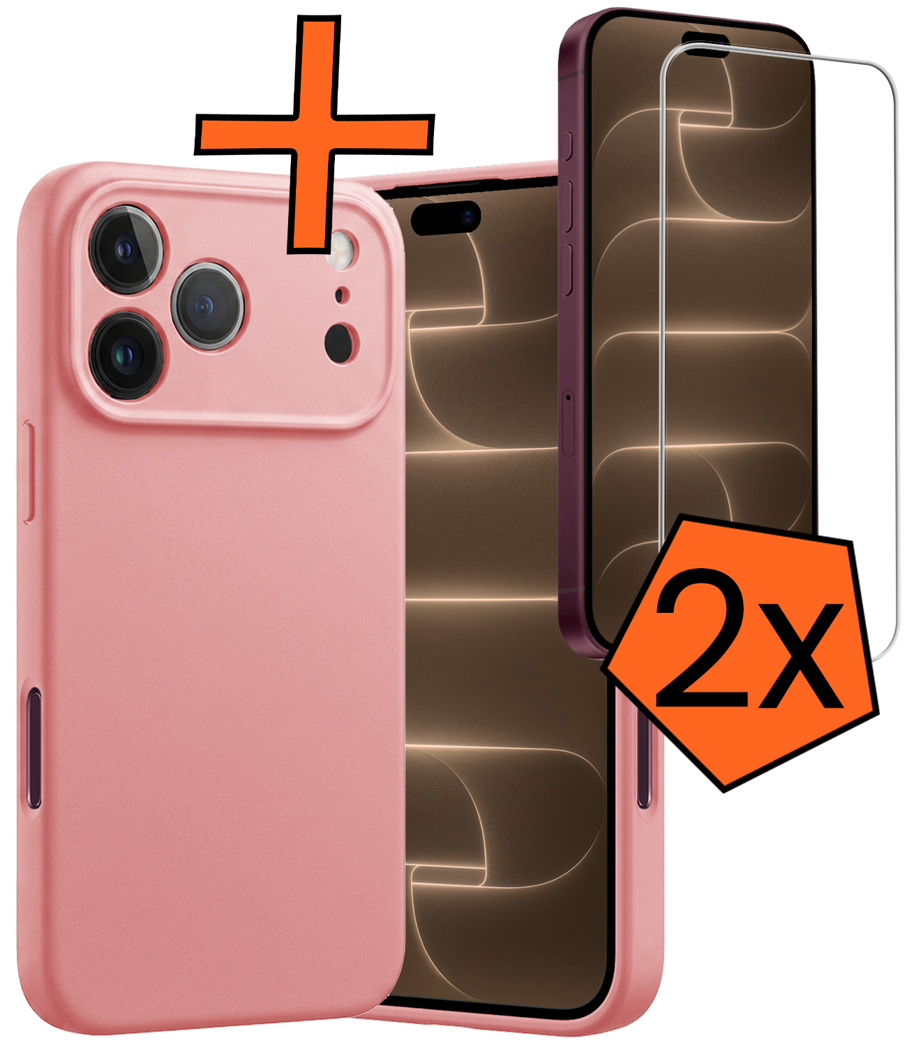 Nomfy Nomfy iPhone 18 Pro Max Hoesje Siliconen Met 2x Screenprotector Met Dichte Notch - Lichtroze
