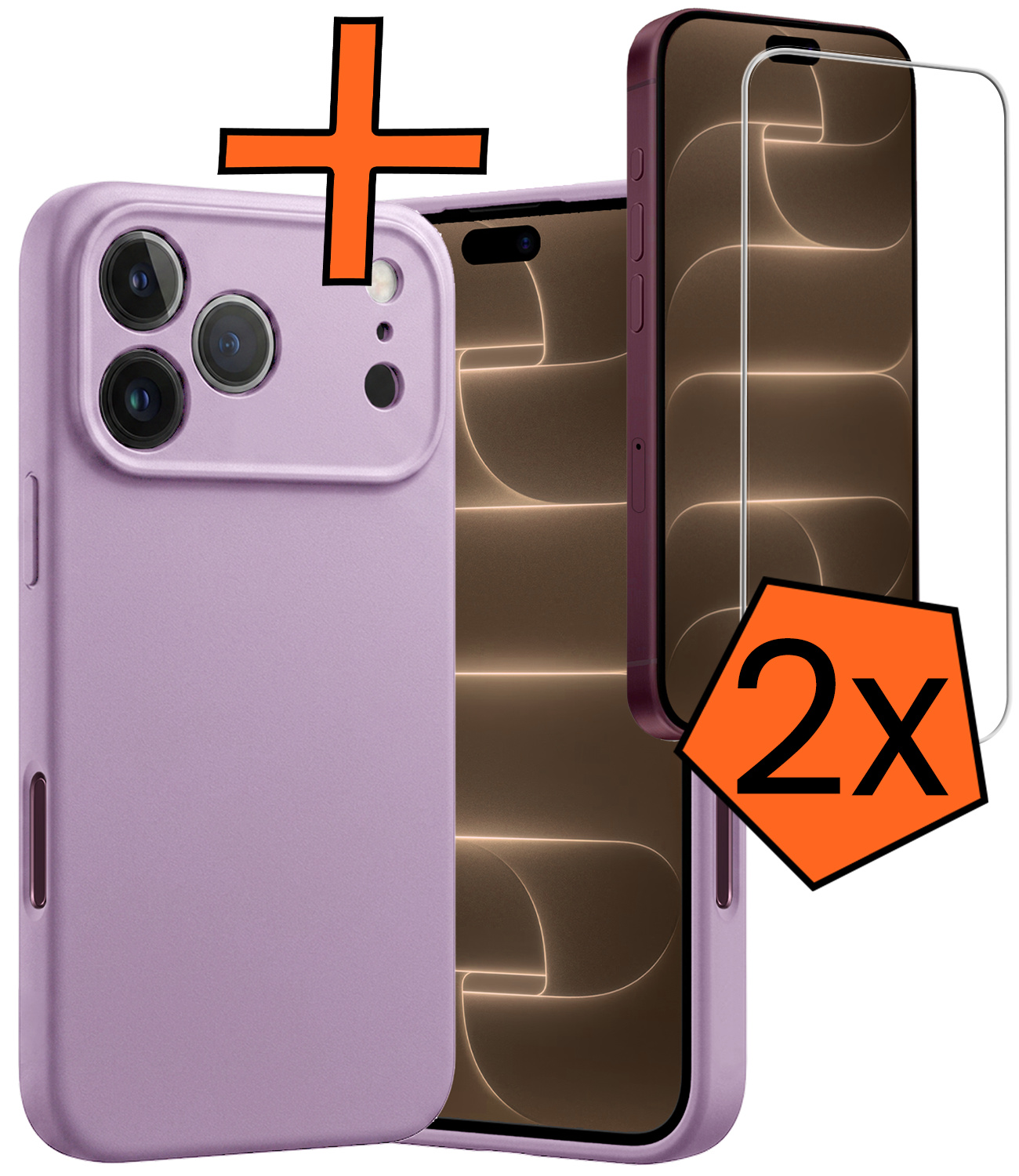 Nomfy Nomfy iPhone 18 Pro Max Hoesje Siliconen Met 2x Screenprotector Met Dichte Notch - Lila