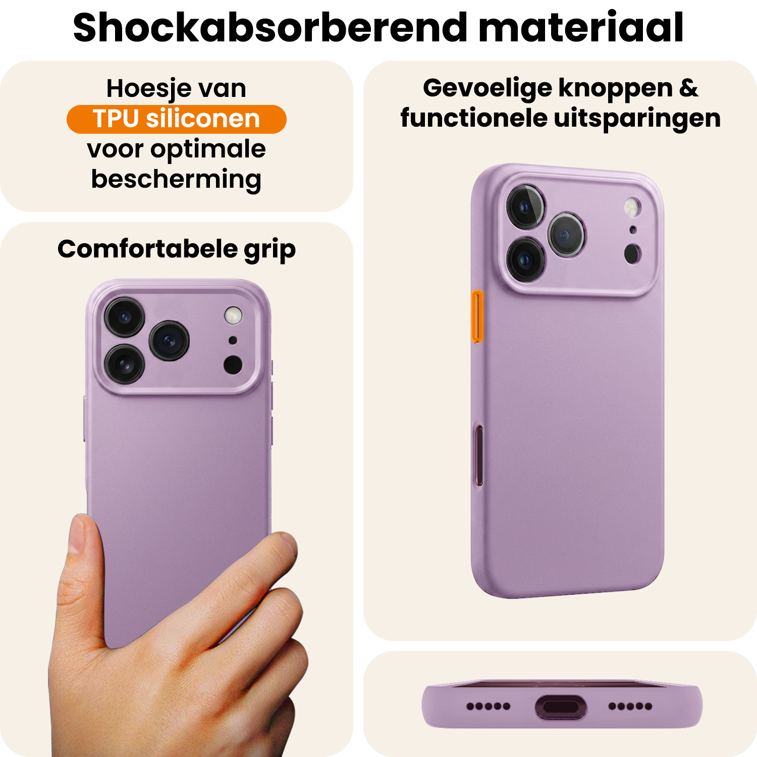 Nomfy Nomfy iPhone 18 Pro Max Hoesje Siliconen Met 2x Screenprotector Met Dichte Notch - Lila
