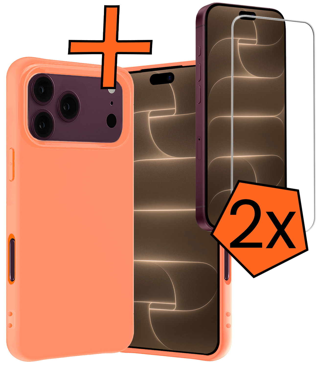 Nomfy Nomfy iPhone 18 Pro Max Hoesje Siliconen Met 2x Screenprotector Met Dichte Notch - Perzik