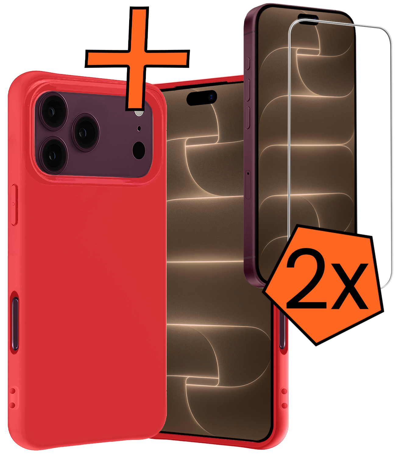 Nomfy Nomfy iPhone 18 Pro Max Hoesje Siliconen Met 2x Screenprotector Met Dichte Notch - Rood