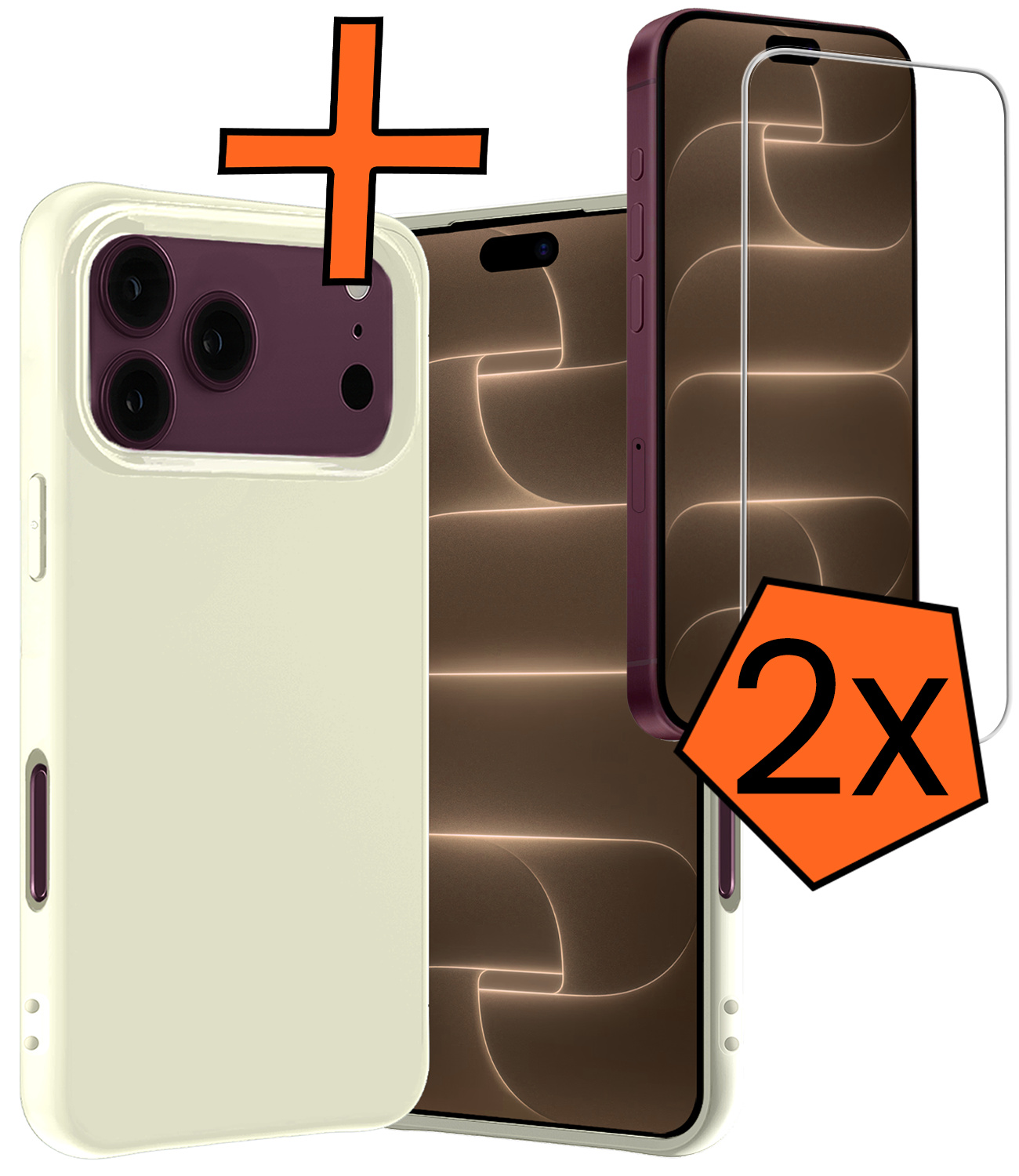 Nomfy Nomfy iPhone 18 Pro Max Hoesje Siliconen Met 2x Screenprotector Met Dichte Notch - Wit