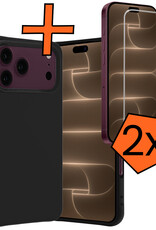Nomfy Nomfy iPhone 18 Pro Max Hoesje Siliconen Met 2x Screenprotector Met Dichte Notch - Zwart