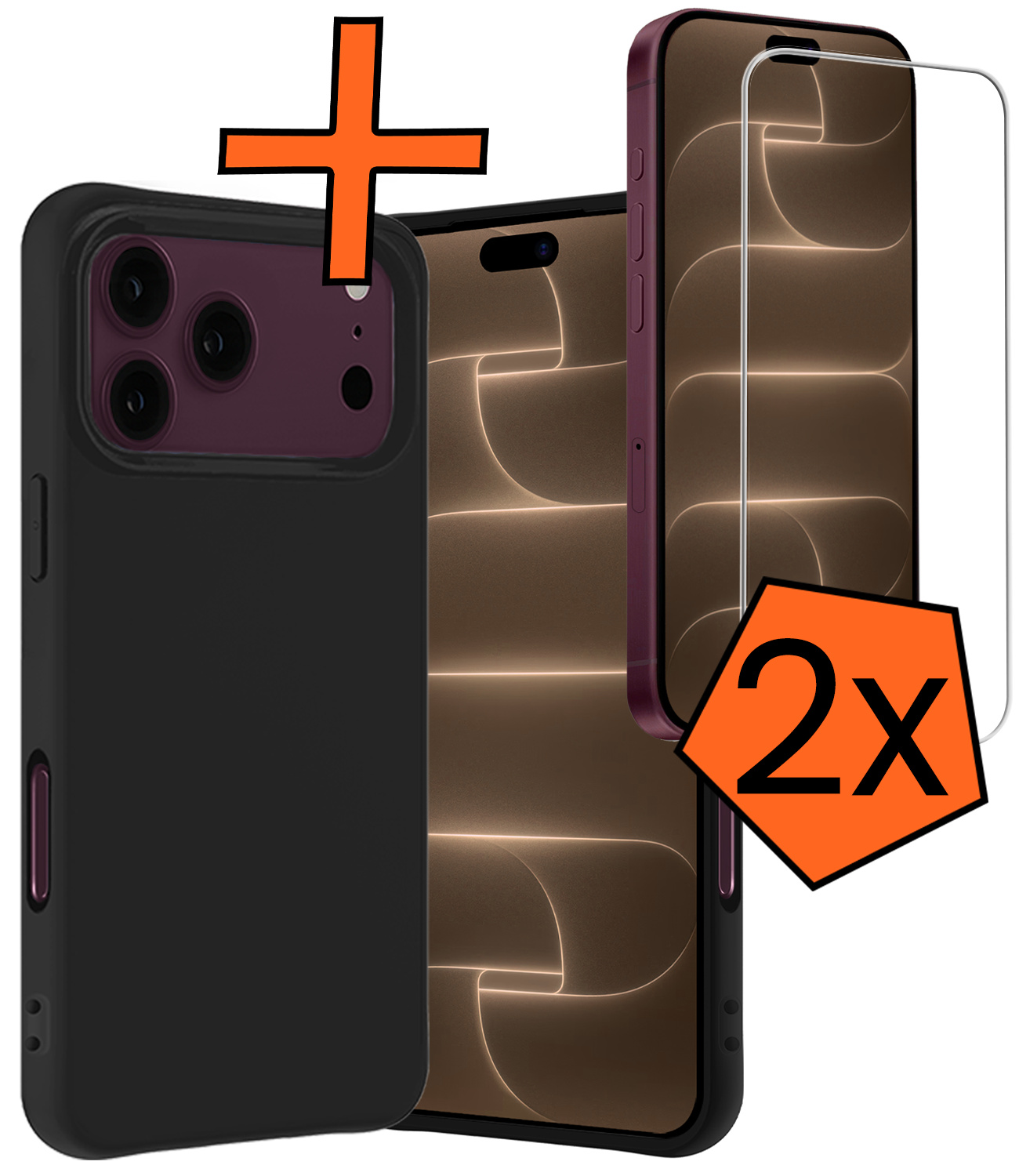Nomfy Nomfy iPhone 18 Pro Max Hoesje Siliconen Met 2x Screenprotector Met Dichte Notch - Zwart