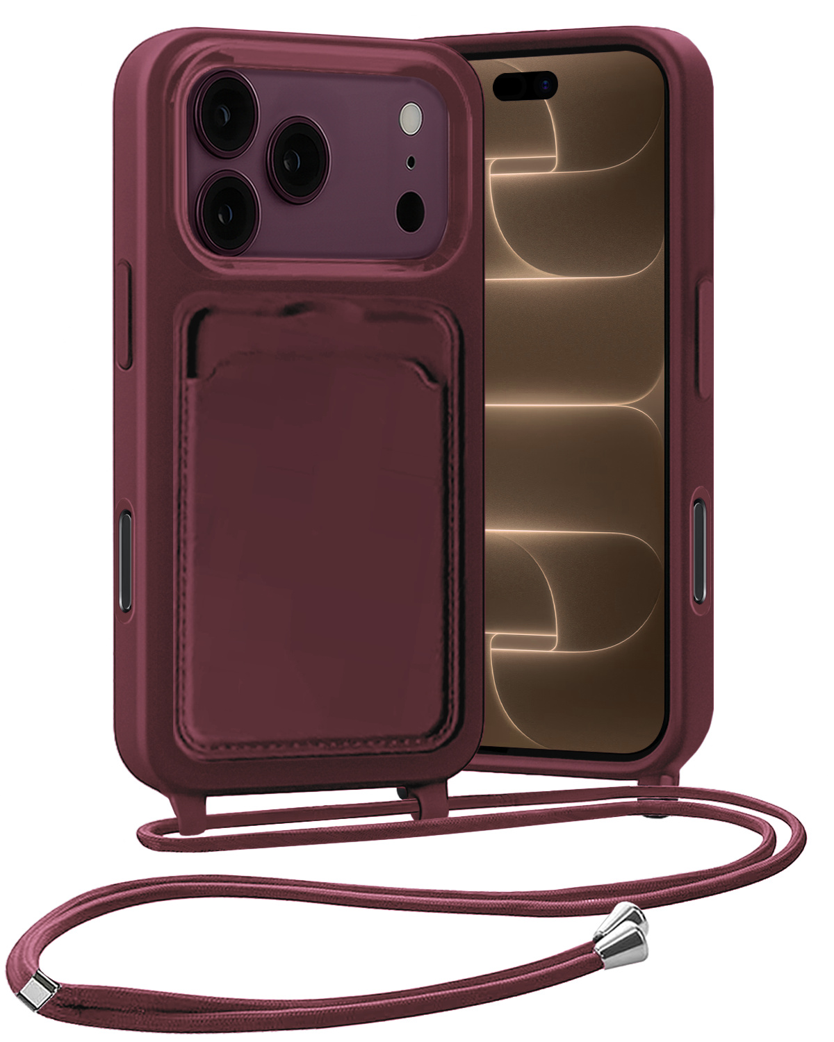 Nomfy Nomfy iPhone 18 Pro Hoesje Pashouder met Koord - Aubergine