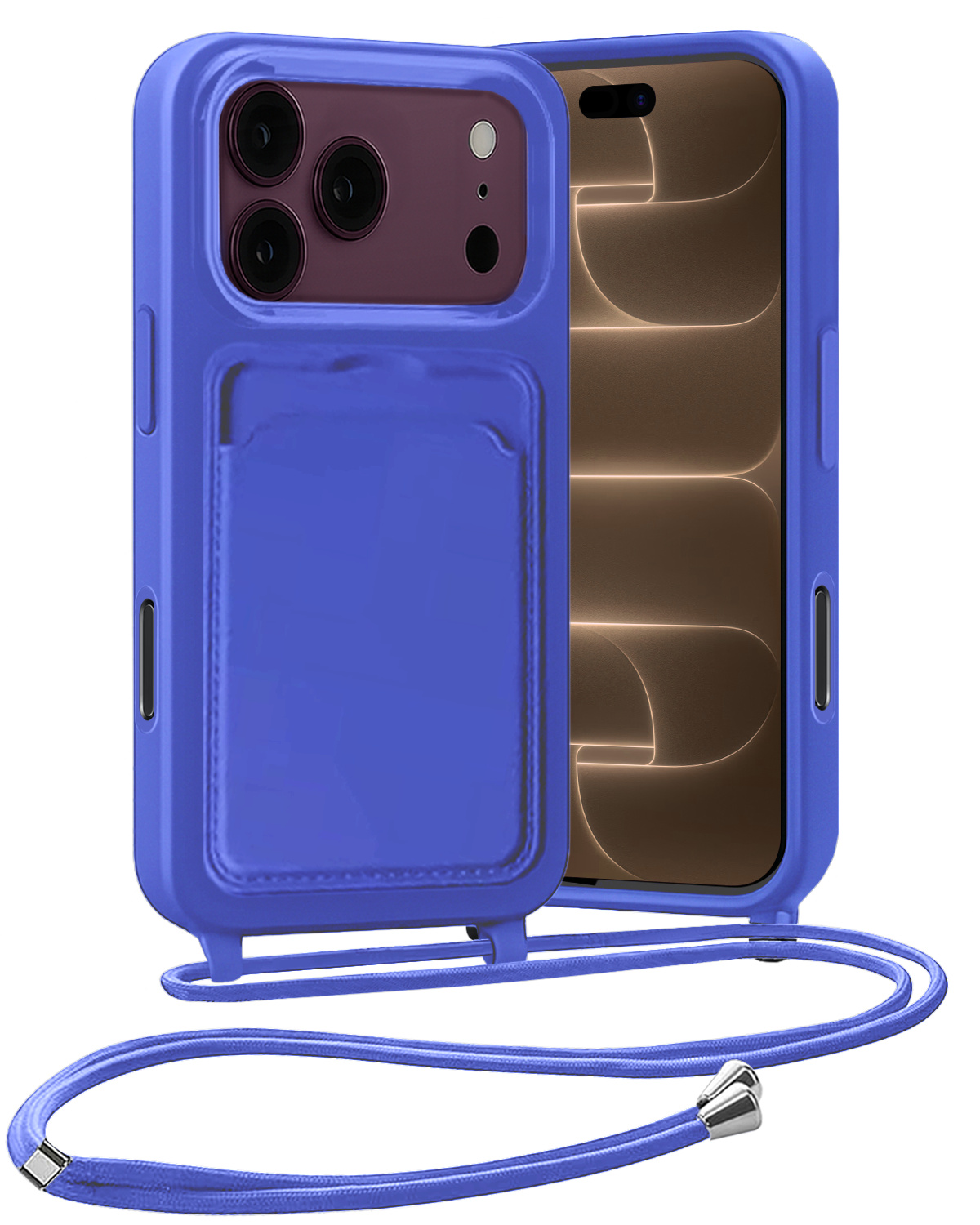 Nomfy Nomfy iPhone 18 Pro Max Hoesje Pashouder met Koord - Fel Blauw
