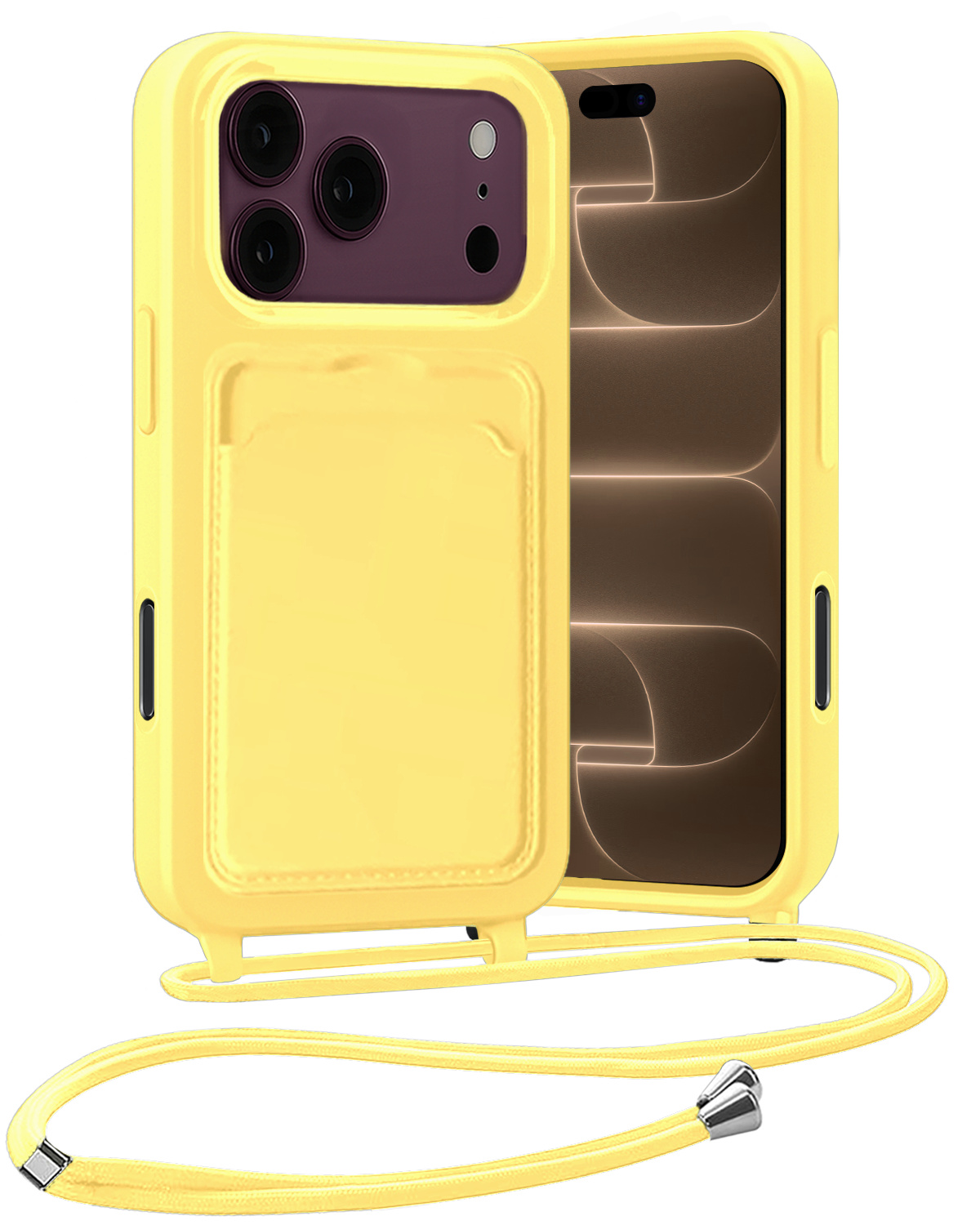 Nomfy Nomfy iPhone 18 Pro Max Hoesje Pashouder met Koord - Geel