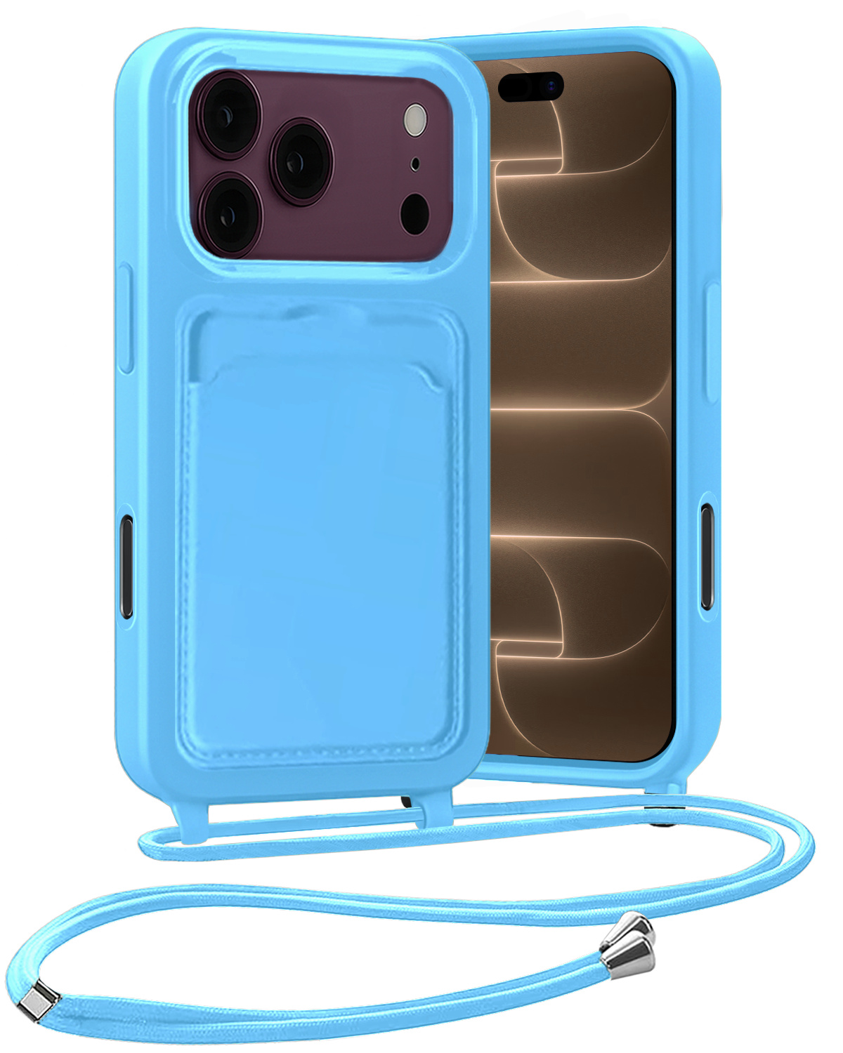Nomfy Nomfy iPhone 18 Pro Max Hoesje Pashouder met Koord - Lichtblauw