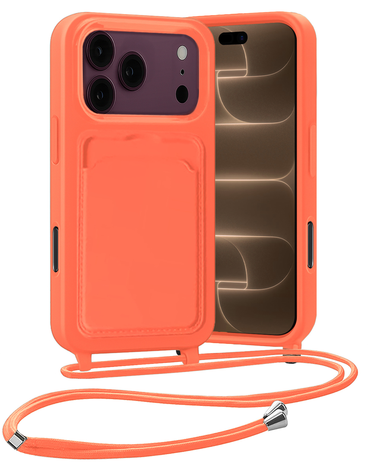 Nomfy Nomfy iPhone 18 Pro Max Hoesje Pashouder met Koord - Papaya